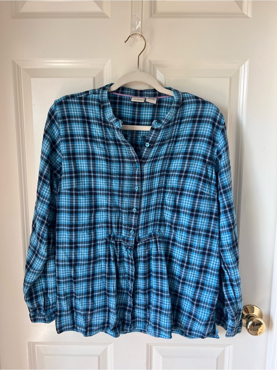 L.L. Bean Tops - L.L. Bean Teal and Black Plaid Popover Blouse